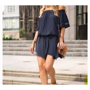 Ramy Brook Womens Jessica Off-Shoulder Mini Dress Size S Black Coquette Romantic